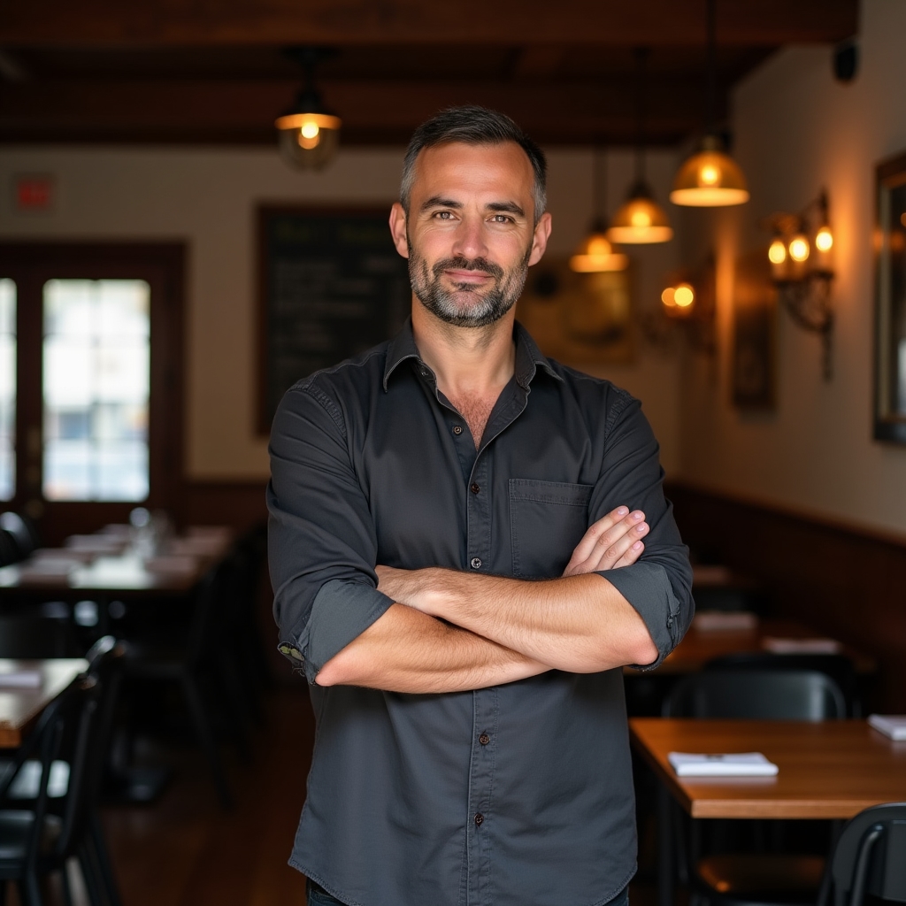 Proprietar mic restaurant discutând cu consultant HoReCa
